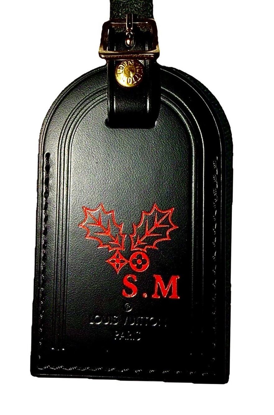 Louis Vuitton Paris Black Leather Name Tag w/ Festive Holiday SM Holly Berry